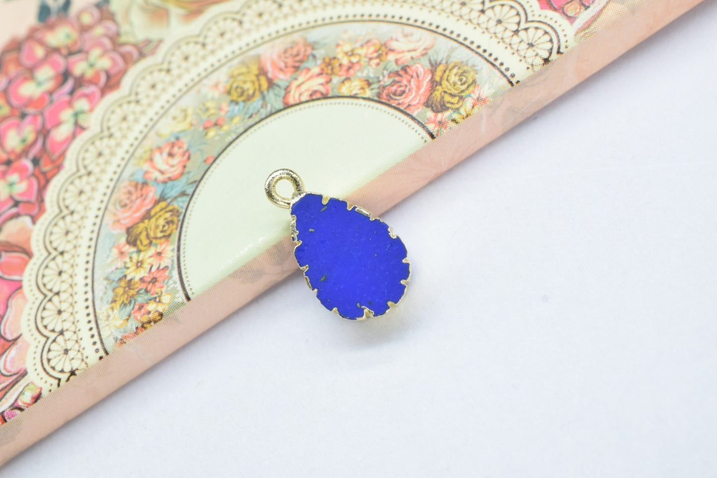 Lapis Lazuli Teardrop Pendant Charm,Handmade Cabechon Pendant,Necklace Connector,Charms Jewelry,Gemstone Electroplated,Single Bail Connector