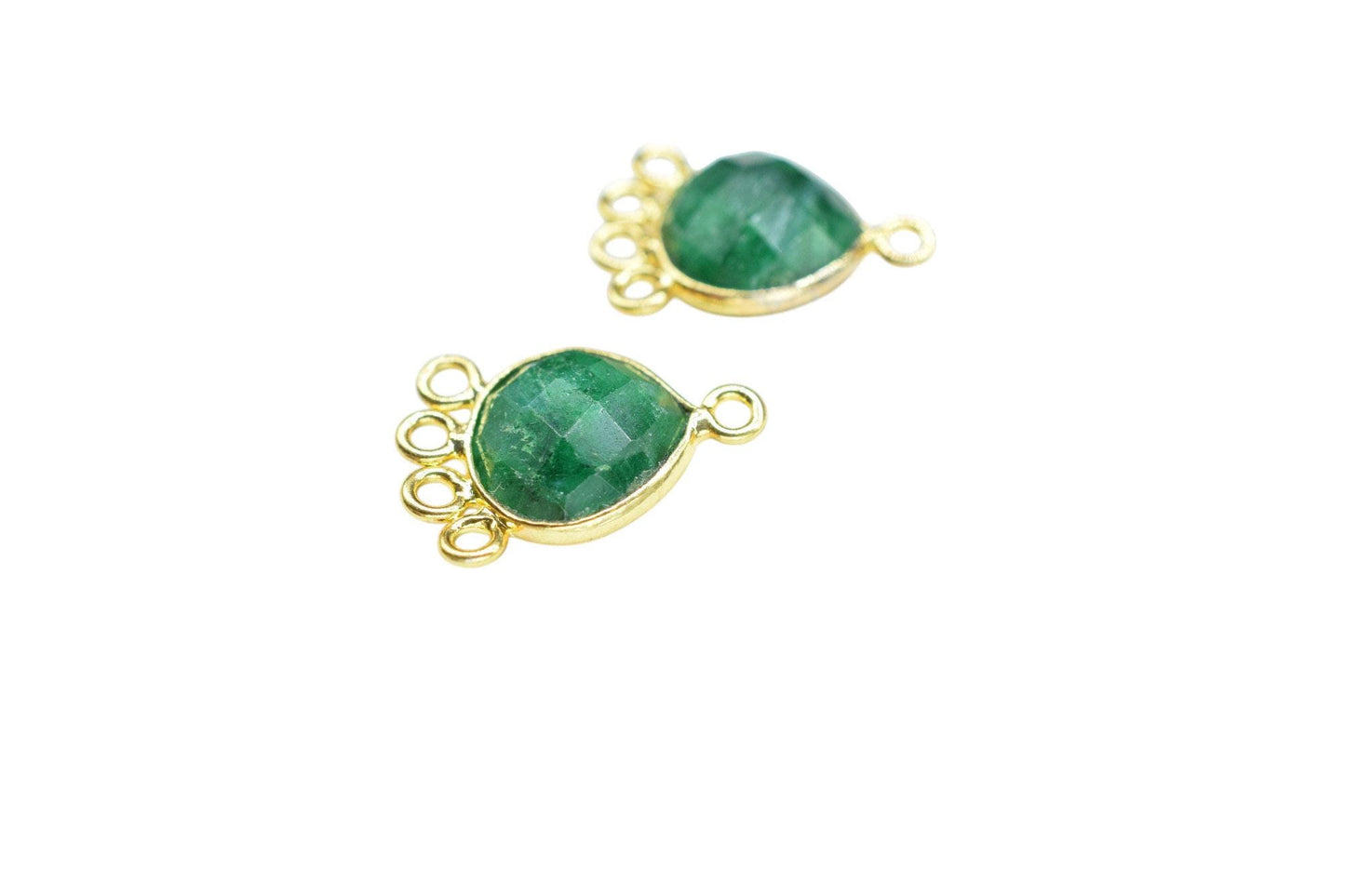 Emerald Heart Shape Pendant/Gold Plated Charms Jewelry/Handmade Connector Jewelry/Connector Charms/Station Bezel Link Supplies/B'day Gift