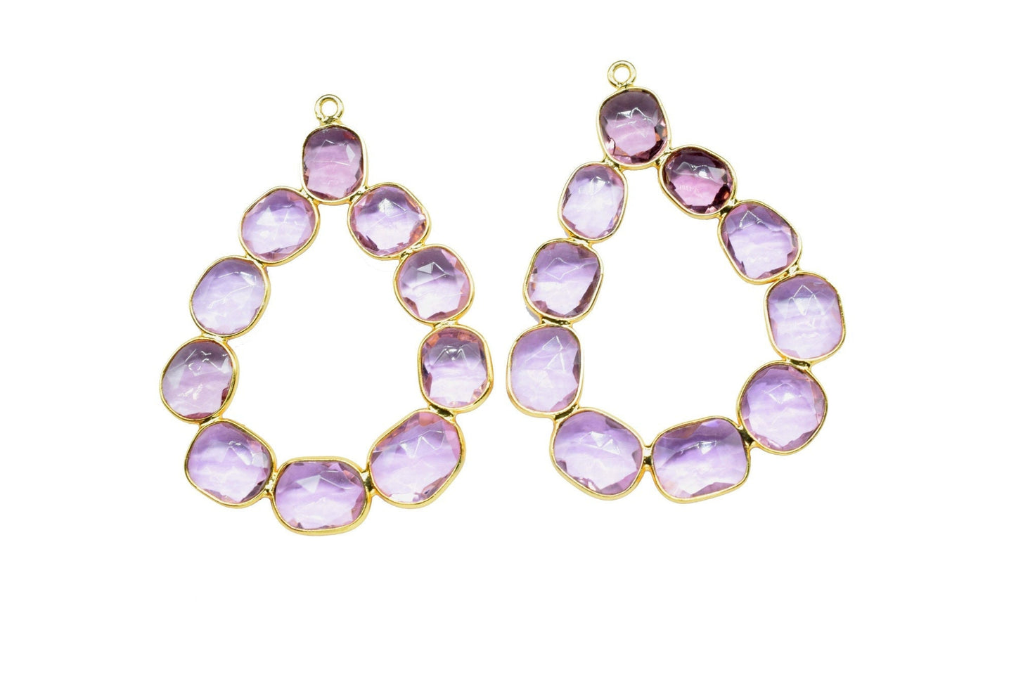 Pink Amethyst Quartz Drops Shape Pendant,Pink Amethyst Gold Plating Single bail Connectors Jewelry,Pink Amethyst Quartz Finding Connector