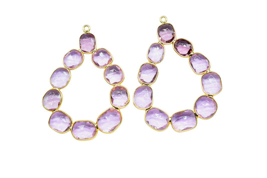 Pink Amethyst Quartz Drops Shape Pendant,Pink Amethyst Gold Plating Single bail Connectors Jewelry,Pink Amethyst Quartz Finding Connector