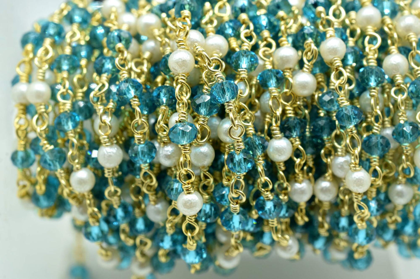 Blue Apatite Rosary Chain,Pearl Rosary Chain,jewelry making Rosary,Wire Wrapping Gemstone Chain,wire wrapped rosary chain,3mm Beaded rosary