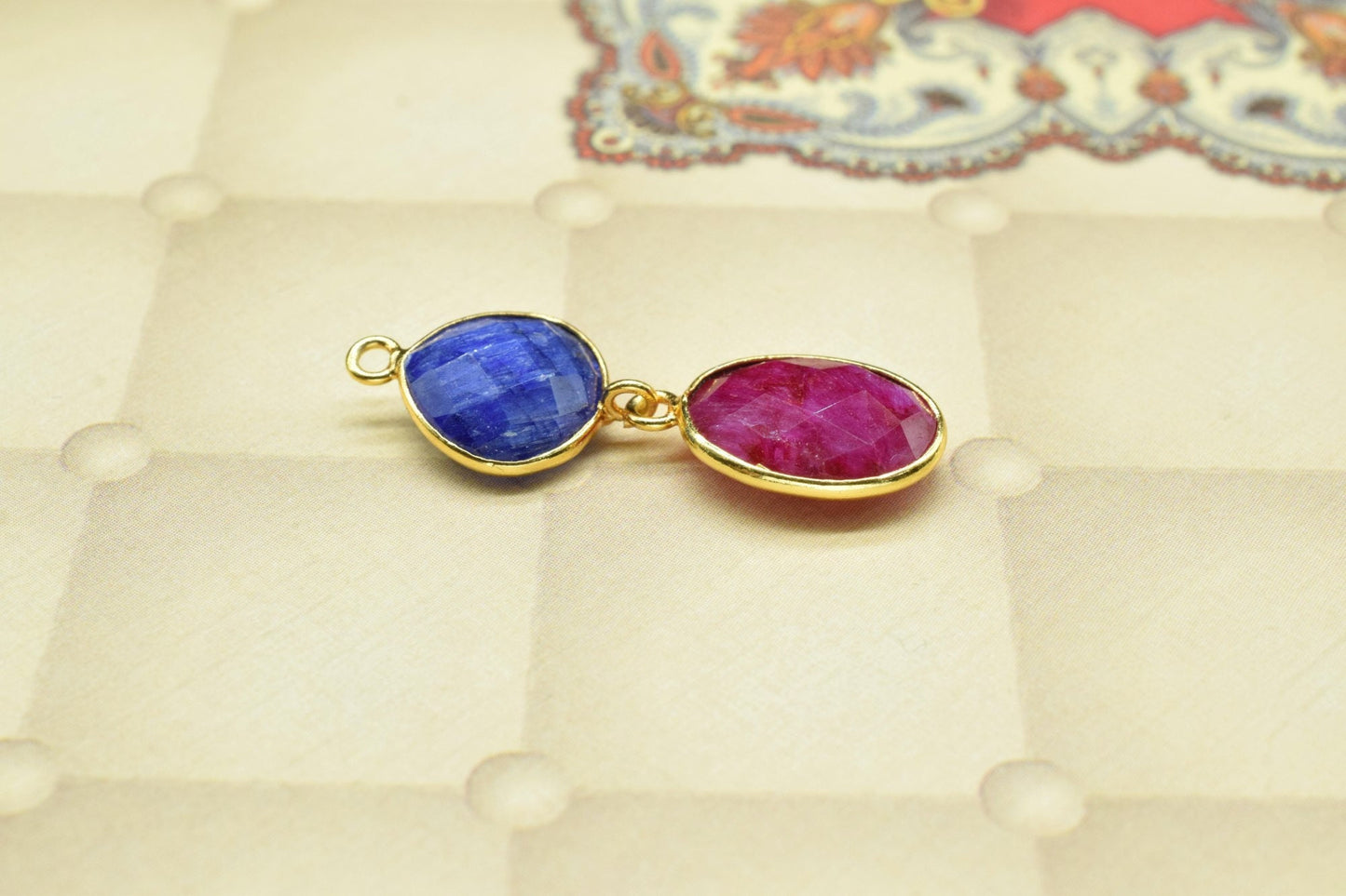 Natural Ruby Dangle Component Earrings,Handmade Jewelry,Gemstone Connector,Multi Stone Jewelry,Sapphire pendant Connector Handmade Jewelry