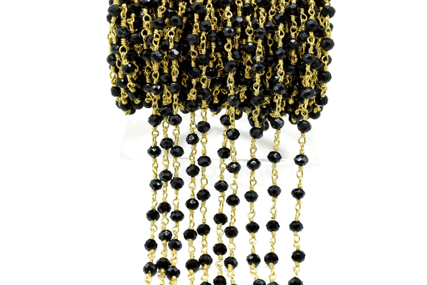 Black Spinel 3mm Rosary Style Beaded Chain, Black Spinel Faceted Beads Wire Wrapped Chain,Brass chains,Jewelry Making Chains,3mm Beads Chain