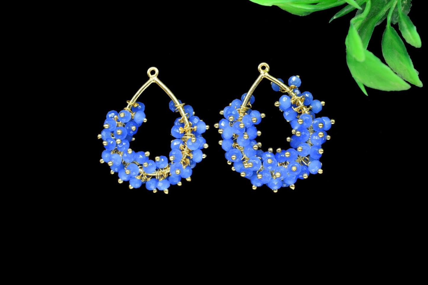 Blue Quartz Pendant Charms,Wire Wrapped Gemstone Components,Handmade Beaded Charms Necklace,Gold Vermeil Dangle Earring,Pendant Jewelry Gift