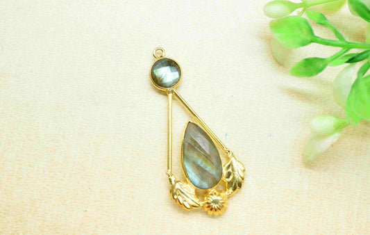 Labradorite Gemstone Pendant , Labradorite  Handmade Pendant , Multi Gemstone Charms , Gold Plated Gemstone Connectors , Summer Collection