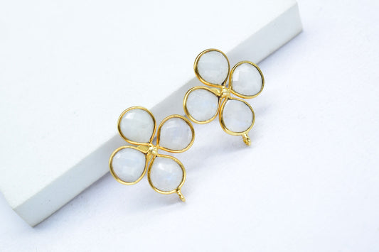 Moonstone Gemstone Earring Connector/Gold Plated Jewelry/Moonstone Handmade Jewelry/Bezel Component/Jewelry making Stone/Heart Shape/Gift