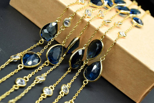 Kyanite Faceted Bezel Connector Station Link Chain,Kyanite Pear shape Connector Chain,Kyanite Bezel Connector Chain,Chain Per Foot,Kyanite