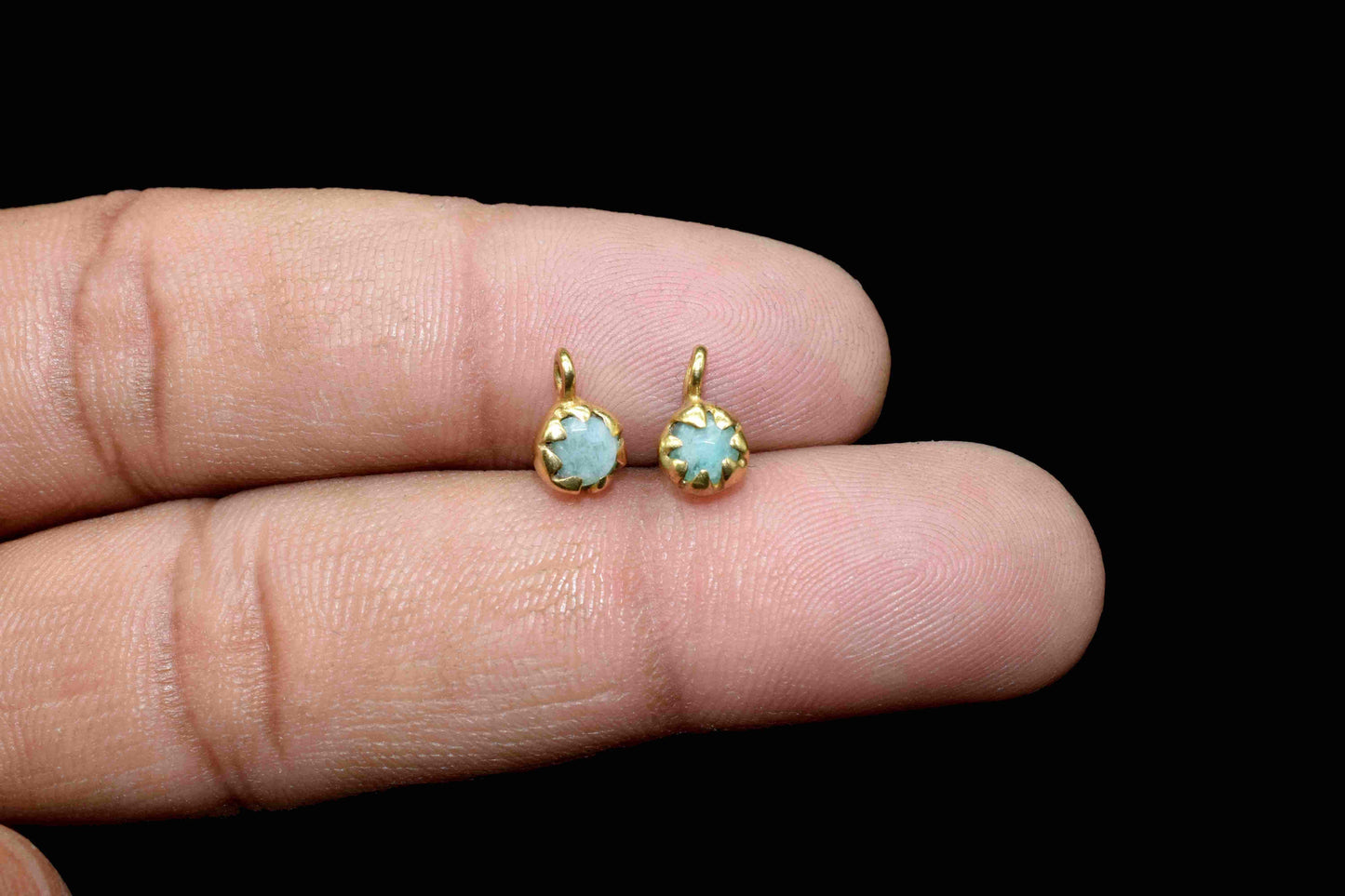 Amazonite Faceted 5mm Round Shape Connector,Amazonite Gold Plated Single Bail Connectors,Gemstone Faceted Bezel Charm Pendants Jewelry,Gift