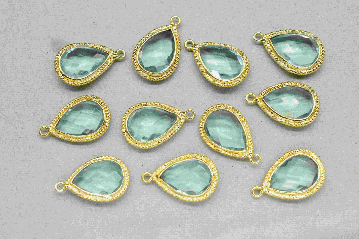 Sky Topaz Teardrop Shape Single Bail Connectors,Sky Topaz 9x13mm Pear Shape Charms,Sky Topaz Gold Plated Bezels,Topaz Jewelry Making Charms