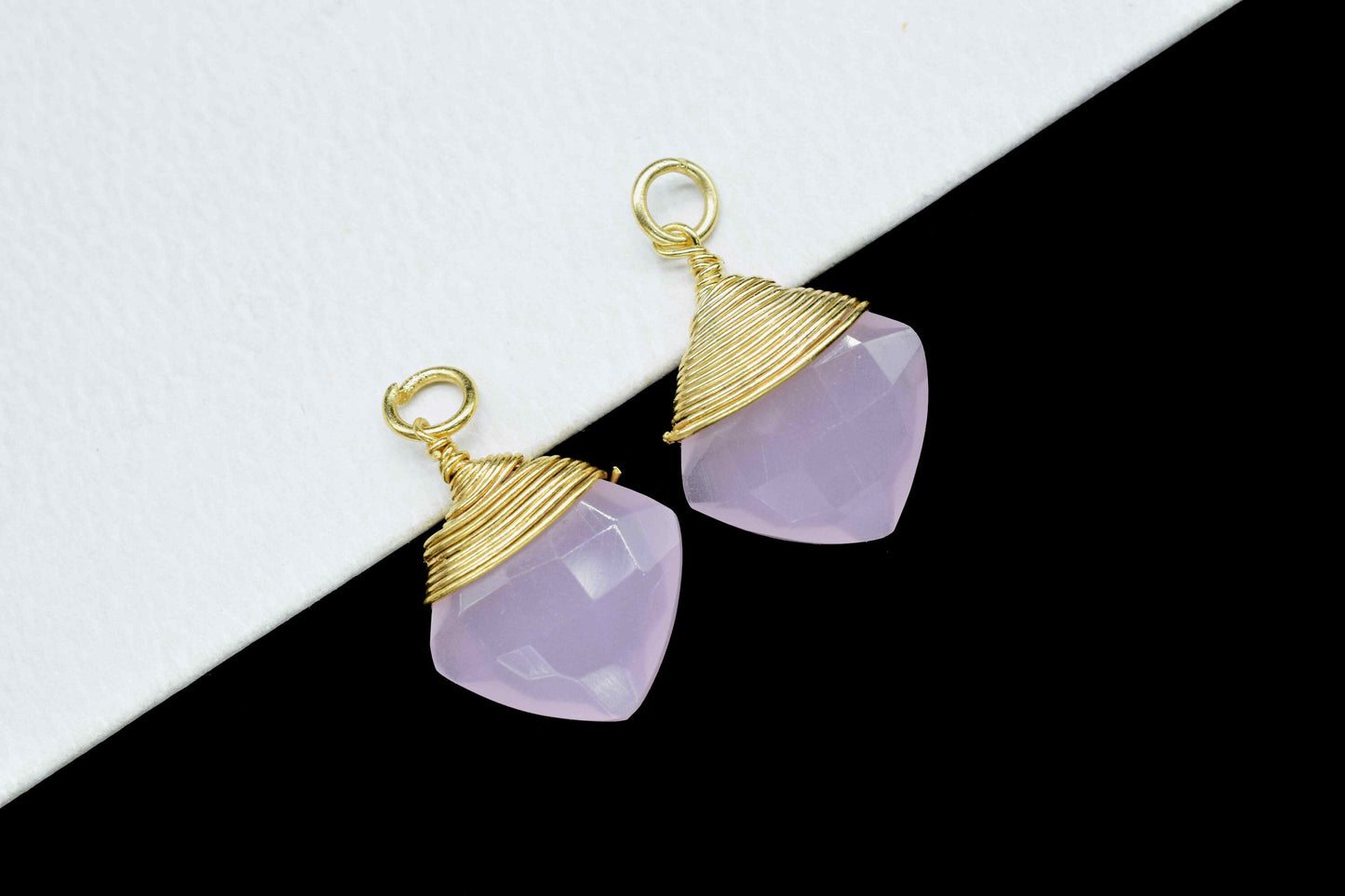 Pink Chalcedony Square Faceted Connector,Gemstone Wire Wrapped Pendant,Loop Connector,Pendant Jewelry,Wire Wrapped Necklace,pink Quartz gift