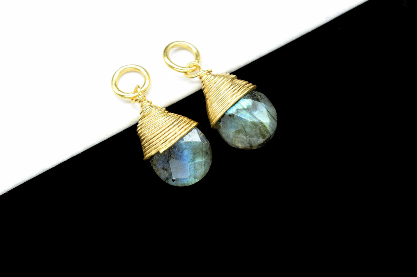 Labradorite Faceted Connector,Labradorite Jewelry ,7x10mm Teardrop Shape Connector,Gemstone Wire Wrapped Pendant,Labradorite Pendant Jewelry