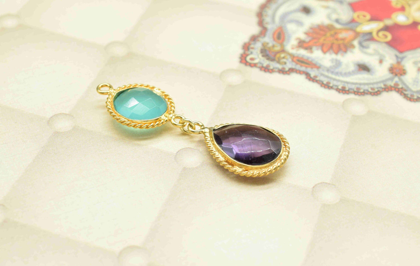 Aqua Chalcedony  Pendant Charms , Amethyst Dangle Earring Component , Multi Gemstone Dangle Earring , Component Jewelry , B'day Gift