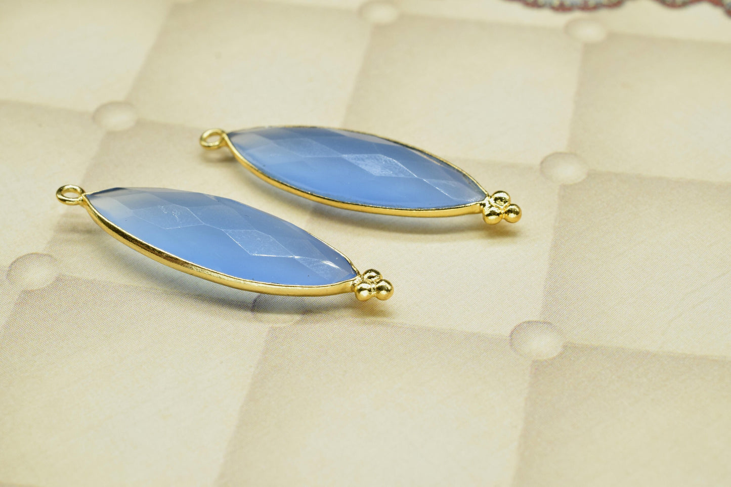 Blue Quartz 10x30mm Bezel charms,Blue Quartz Gemstone Connector,Station Bezel Link Jewelry Supplies,marquise Shape Pendant,Blue Quartz Gift