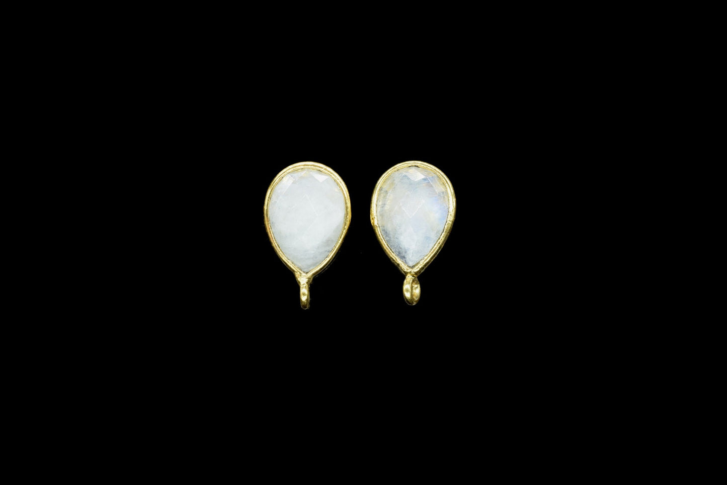 Moonstone 7x10mm Teardrop shape Earring connector Stud post setting with loop open bail,Rainbow Moonstone Gold Plated Earring With Loop