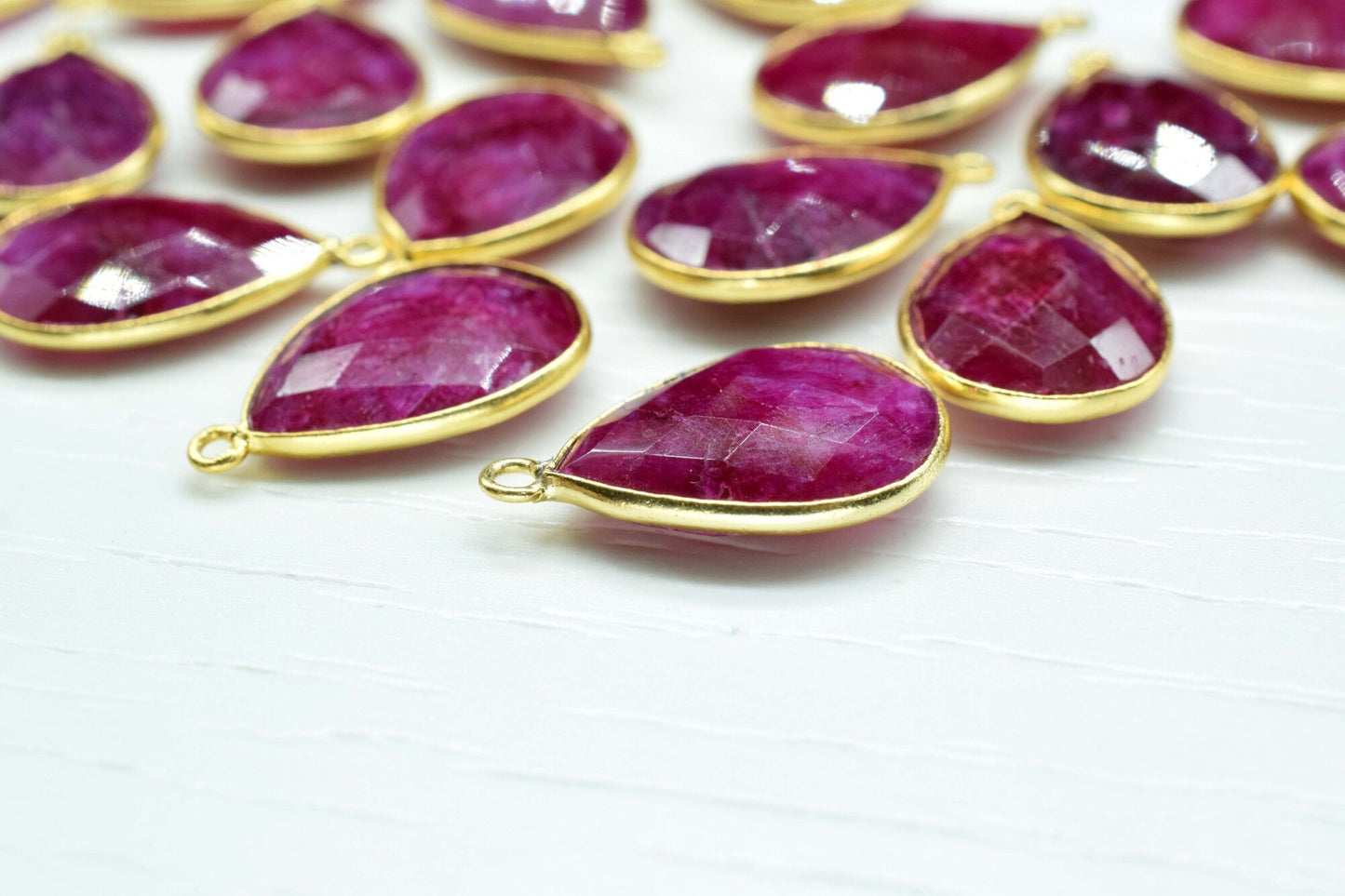 Ruby 13x18mm Bezel charm,Ruby Teardrop pendant,Ruby Gold Plated bezel,Hot Selling Ruby Single Bail Connector,Ruby Pendant,Ruby connectors