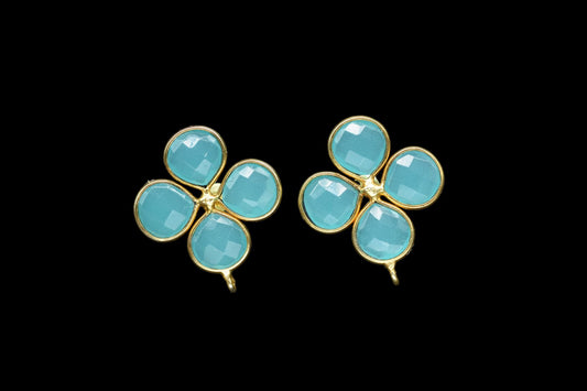 Peru Chalcedony Gemstone Earring Connector/Gold Plated Jewelry/Chalcedony Handmade Jewelry/Bezel Component/Jewelry making Stone/Heart Shape