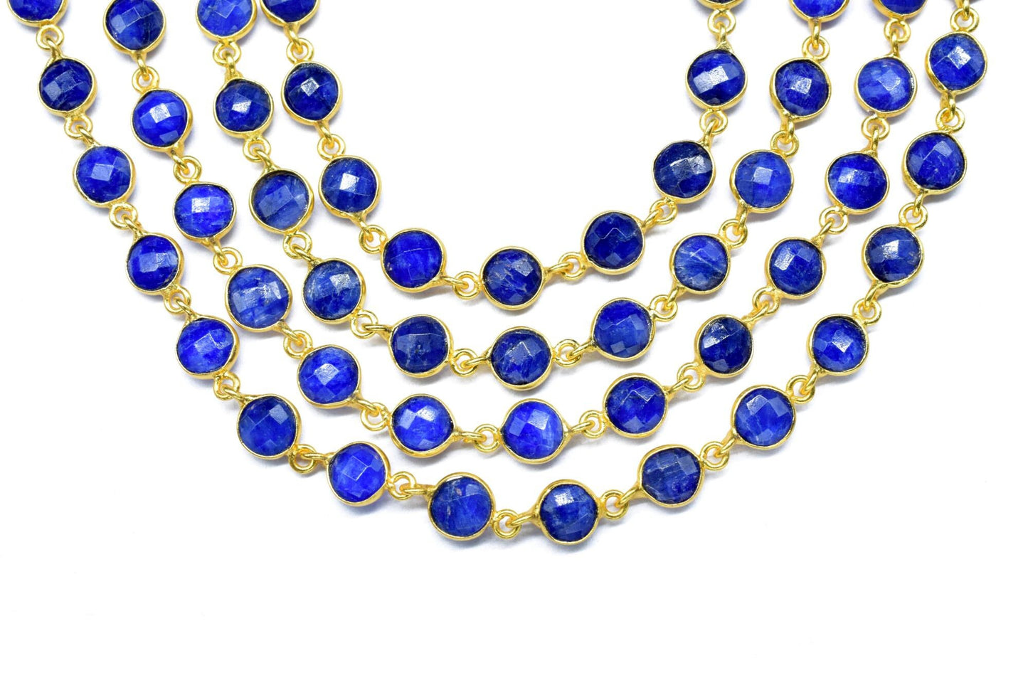 Blue Sapphire Faceted Bezel Connector,Finding Round Bezel Chain,handmade Jewelry Chain,Station Link Chain,Sapphire Round Bead Chain necklace