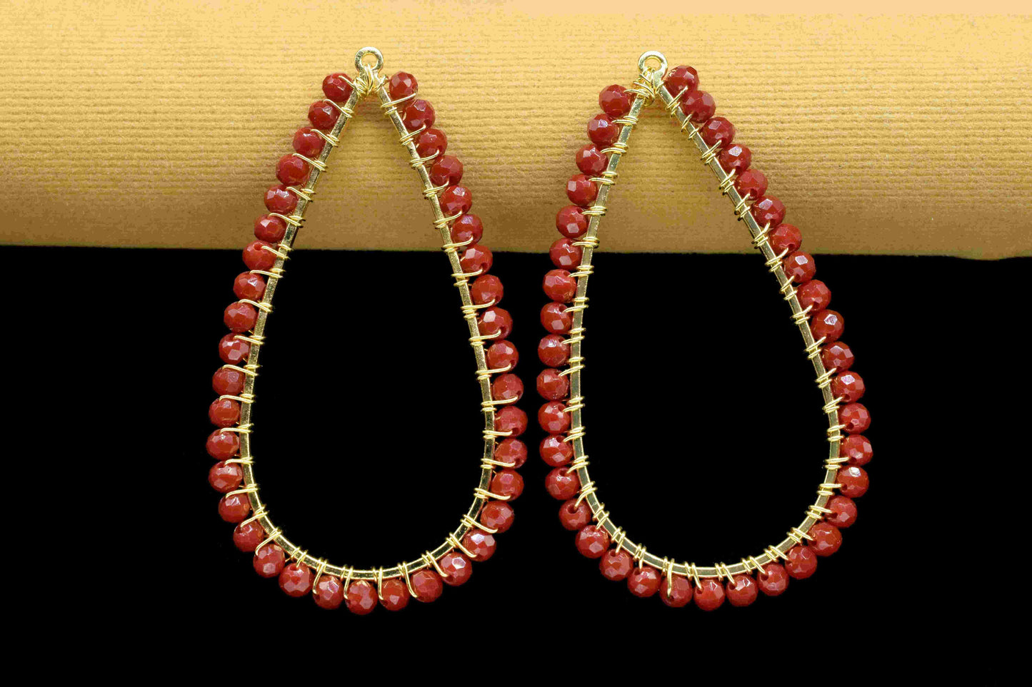 Ruby Quartz Red Gemstone-Pear Shape Wire Wrapped Beads Earrings-Earrings Components-Findings Earring Components- Connector Jewelry- Gift For