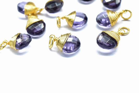 Amethyst Wire Wrapped Connectors, Purple Gemstone Pendant, Loop Connector, Wire Wrapped Necklace, 8mm Square Shape Pendant, Amethyst jewelry