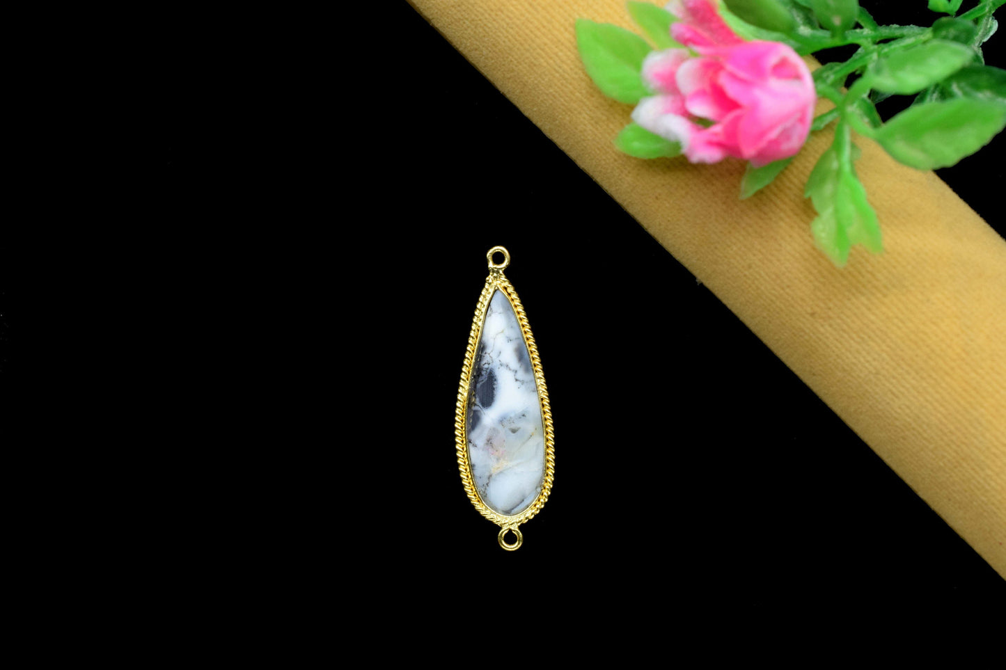 Dendrite Opal Faceted gemstone 10x30mm Pear Shape charms,Dendrite Opal Gemstone Bezel jewelry making,Dendrite Opal Gold Plated bezel,Gift