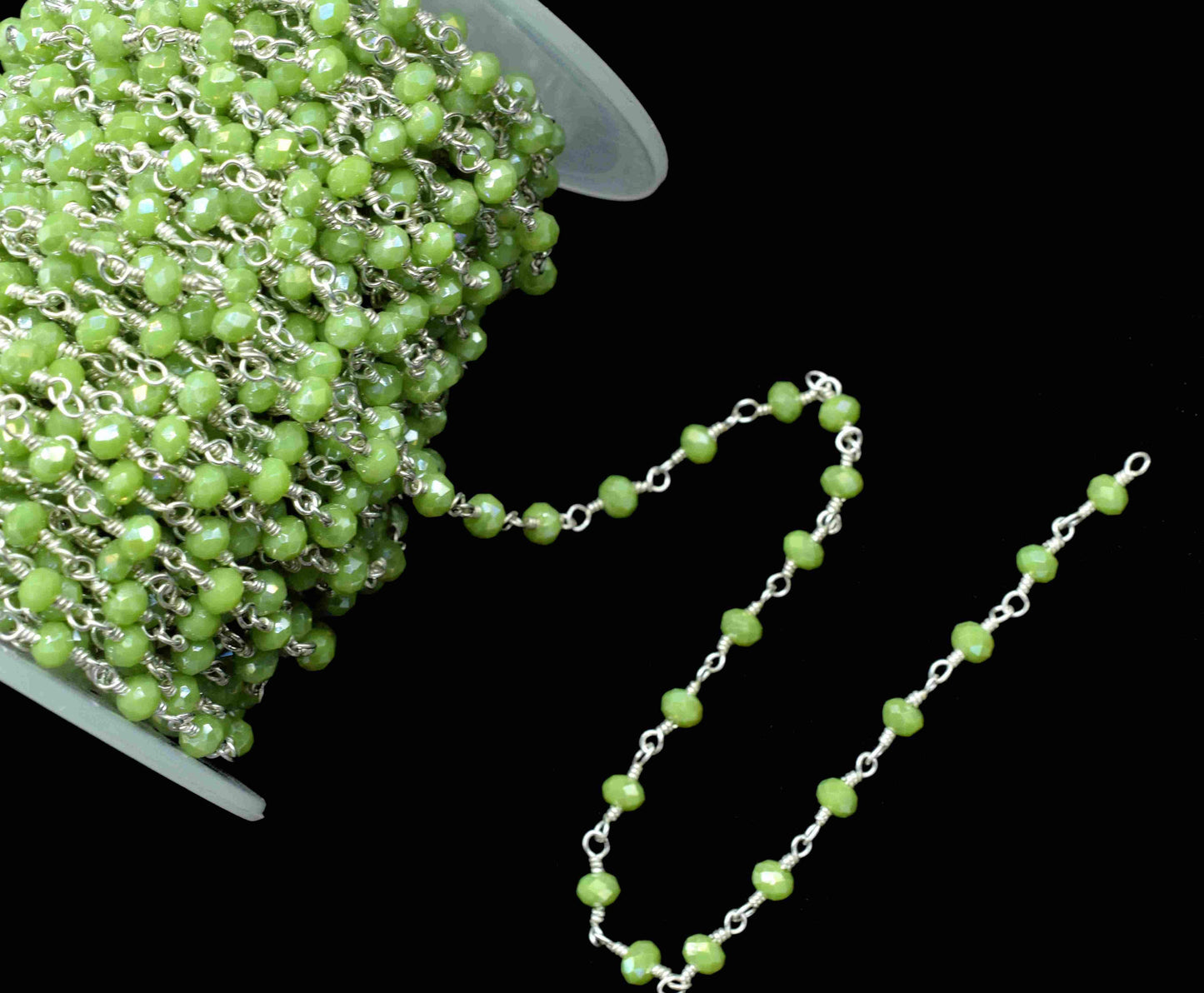 Chrysoprase Beaded Chain,Green Gemstone Rosary Chain,Wire Wrapped Rosary Chain,Green Quartz Stone links,Handmade Rosary Jewelry Making,Gift