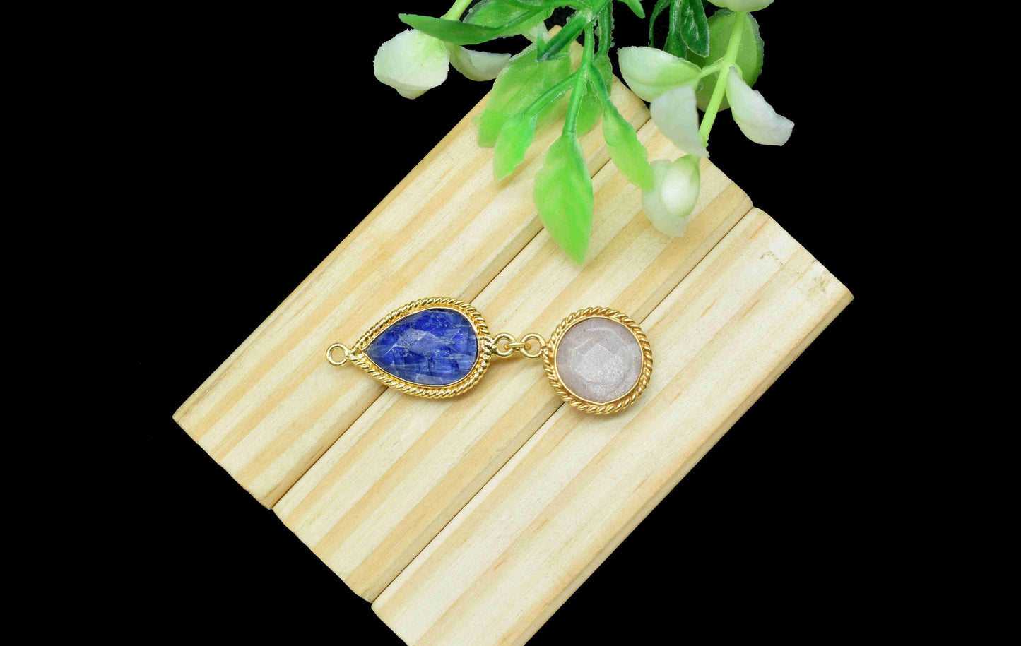 Sapphire Pendant Charms , Peach Moonstone Dangle Earring Component , Multi Gemstone Dangle Earring , Component Jewelry , B'day Gift