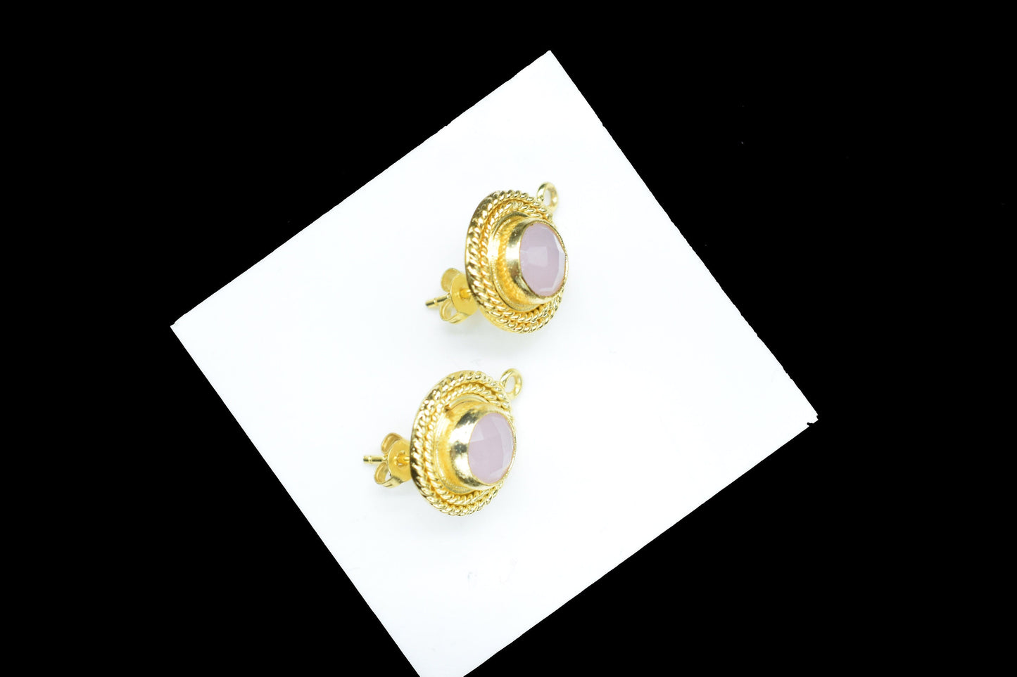 Rose Quartz Gemstone Earring/Rose Quartz Round Earring/Designer Bezel Earring/Gold Plated Jewelry/Handmade Jewelry/Earring Connector/Gift
