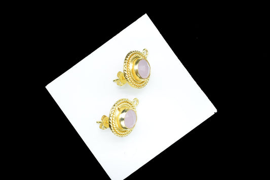 Rose Quartz Gemstone Earring/Rose Quartz Round Earring/Designer Bezel Earring/Gold Plated Jewelry/Handmade Jewelry/Earring Connector/Gift