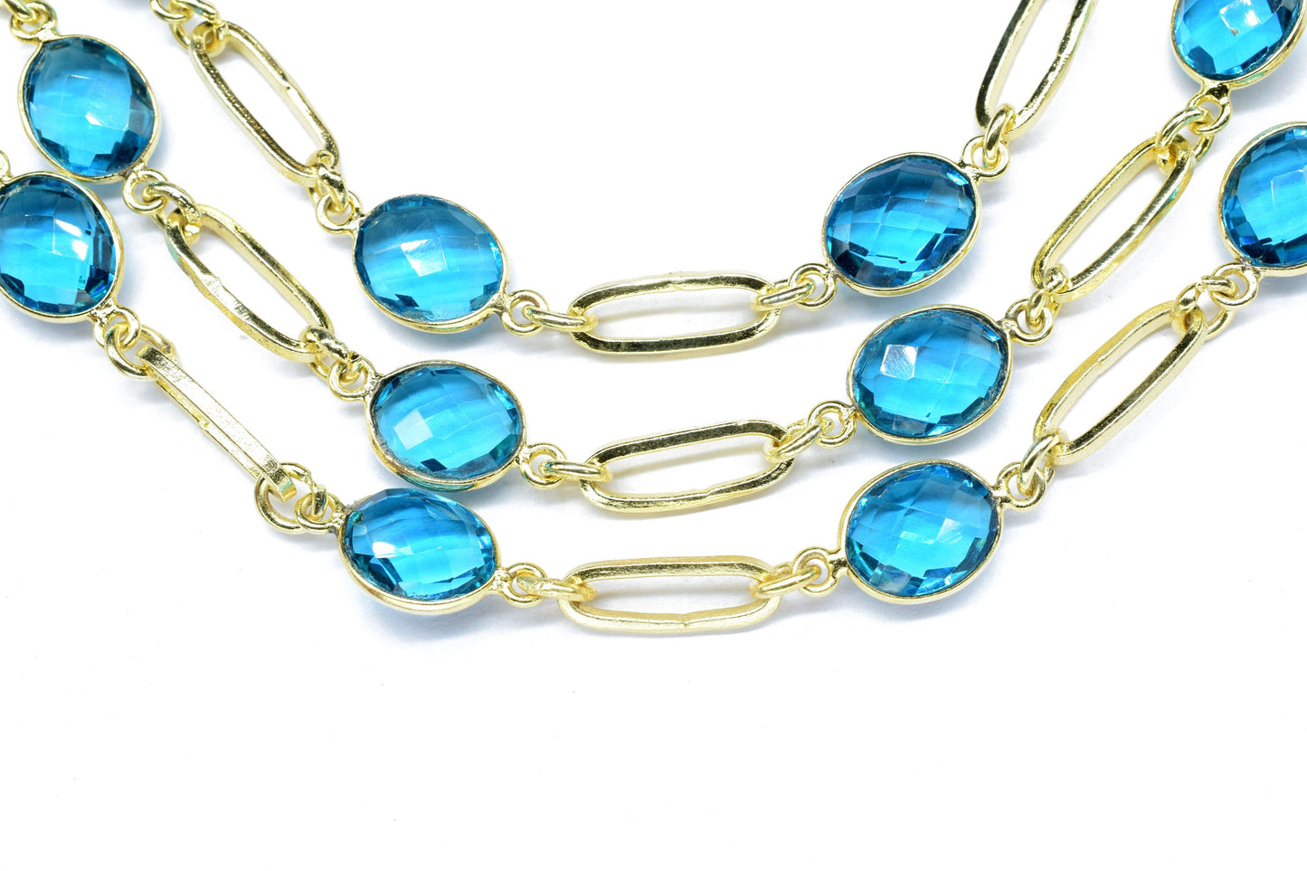 London Blue Topaz linked Chain,Blue topaz Bezel Chain,Linked Connector Chain, Gold plated Gemstone Link Connector Chain,Craft Jewelry