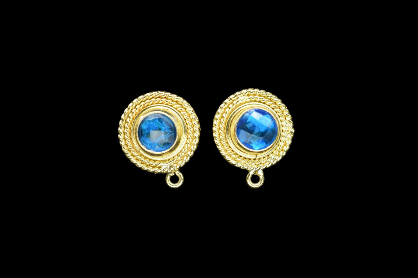 Blue Topaz Gemstone Earring/Blue Topaz Round Earring/Designer Bezel Earring/Gold Plated Jewelry/Handmade Jewelry/Earring Connector/Gift