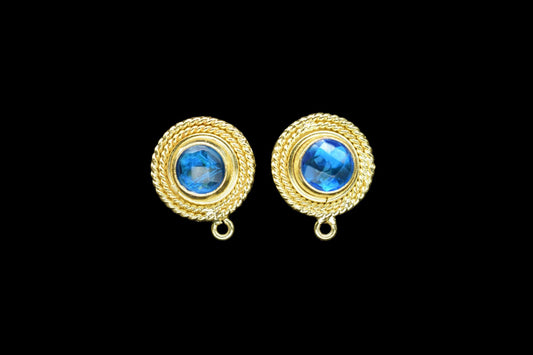 Blue Topaz Gemstone Earring/Blue Topaz Round Earring/Designer Bezel Earring/Gold Plated Jewelry/Handmade Jewelry/Earring Connector/Gift