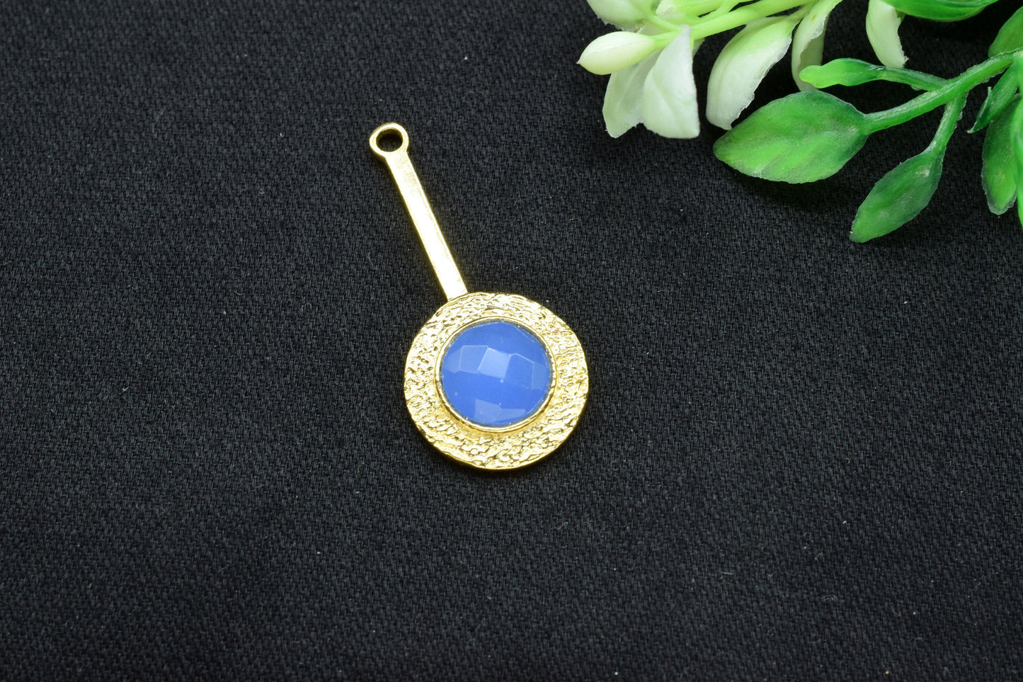 Blue Chalcedony  Pendant , Blue Chalcedony  Gemstone Handmade Pendant ,Single Bail Checker Cut Gemstone Connector, Gold Plated Connectors