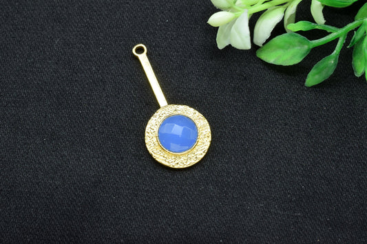Blue Chalcedony  Pendant , Blue Chalcedony  Gemstone Handmade Pendant ,Single Bail Checker Cut Gemstone Connector, Gold Plated Connectors