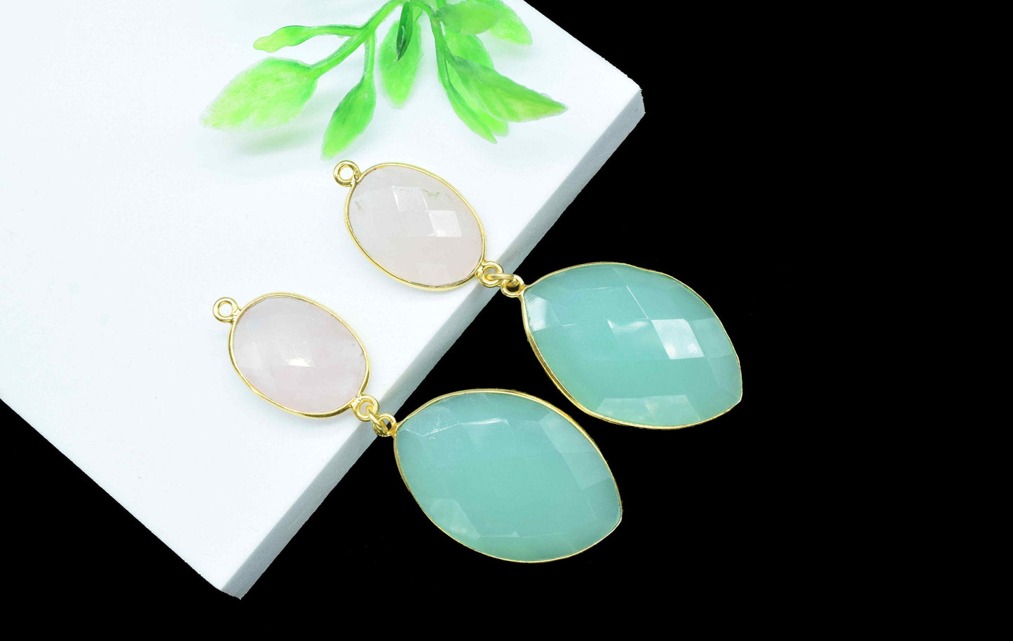 Aqua Quartz Dangle pendant Connector,Handmade jewelry,Rose Quartz pendant Charm,Component pendant,Station Link,Multi Gemstone Dangle Earring