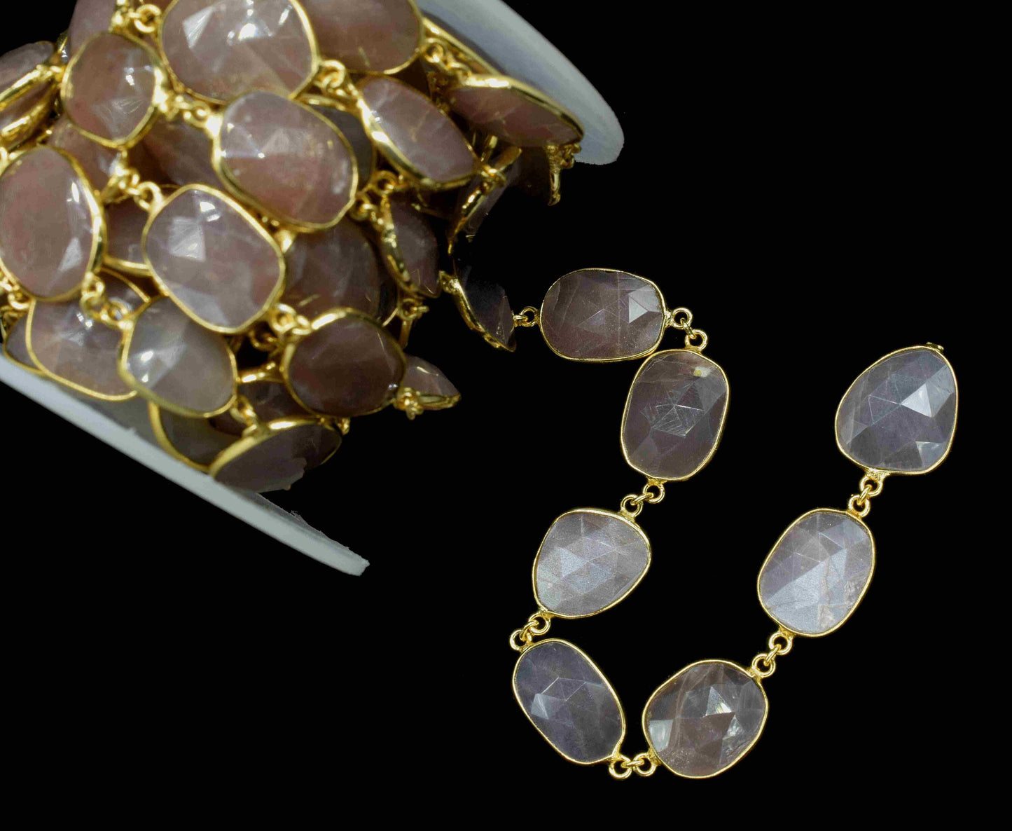 Peach Moonstone Faceted Bezel Connector,Peach Moonstone Jewelry,Moonstone Bezel Chain,Gemstone Irregular Shape Connector Chain,JewelryMaking