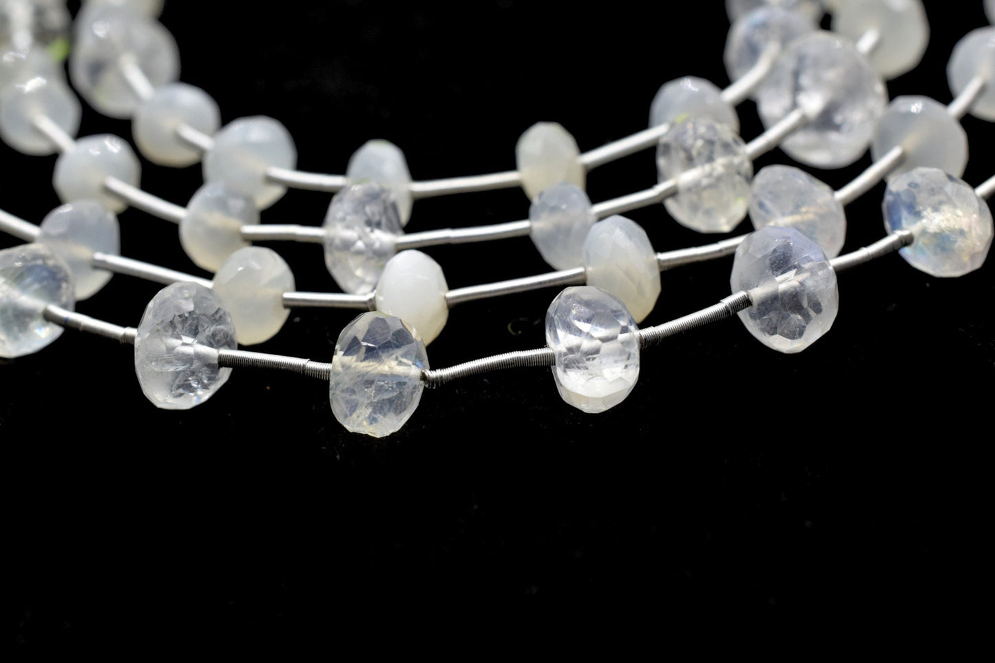 Moonstone faceted roundel beads 6mm to 8mm,White rainbow beads strand,Jewelry making beads,Supplies beads,Moonstone beads, Briolettes strand
