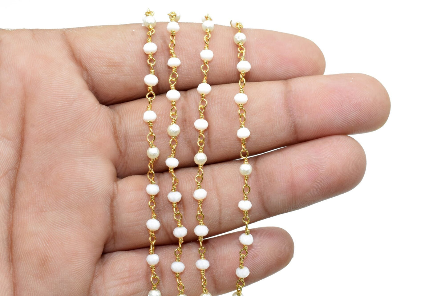 Peach Moonstone Chalcedony Hydro Faceted Wire Wrapped Beaded Rosary Chain,Brass chainJewelry Making Chain Rosary chain,gemstone beaded chain