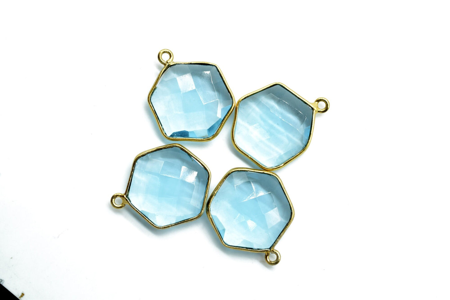Sky Topaz 16mm Hexagon Shape Pendant,Gold Plated Single Bail Gemstone Connector,Faceted Hexagon Shape Gemstone Bezel,Topaz Hexagon Charms