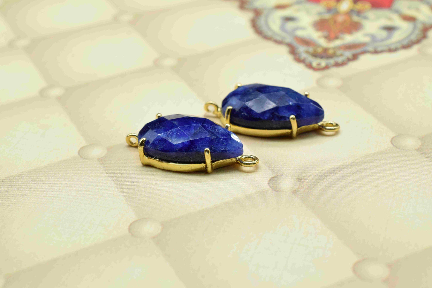 Blue Sapphire Pendants,Prong Set Bezel,Sapphire Bezel Pendants,double bail connectors,Sapphire jewelry,Handmade Gemstone Bezel Connector