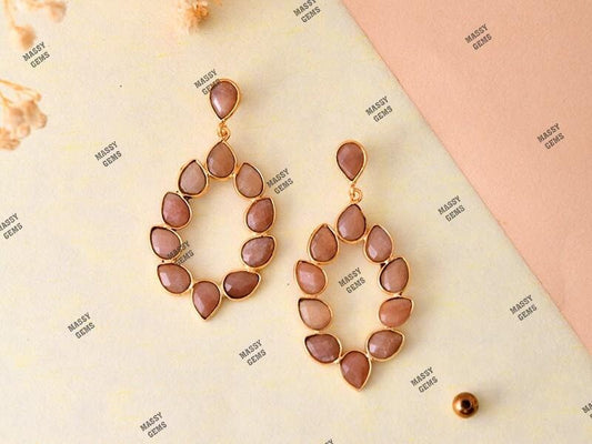 Peach Moonstone Earrings/Bridal Earring/Minimalist Earrings/Bridesmaid Earrings/Natural Gemstone Earrings/Birthstone Jewelry/Wedding Jewelry