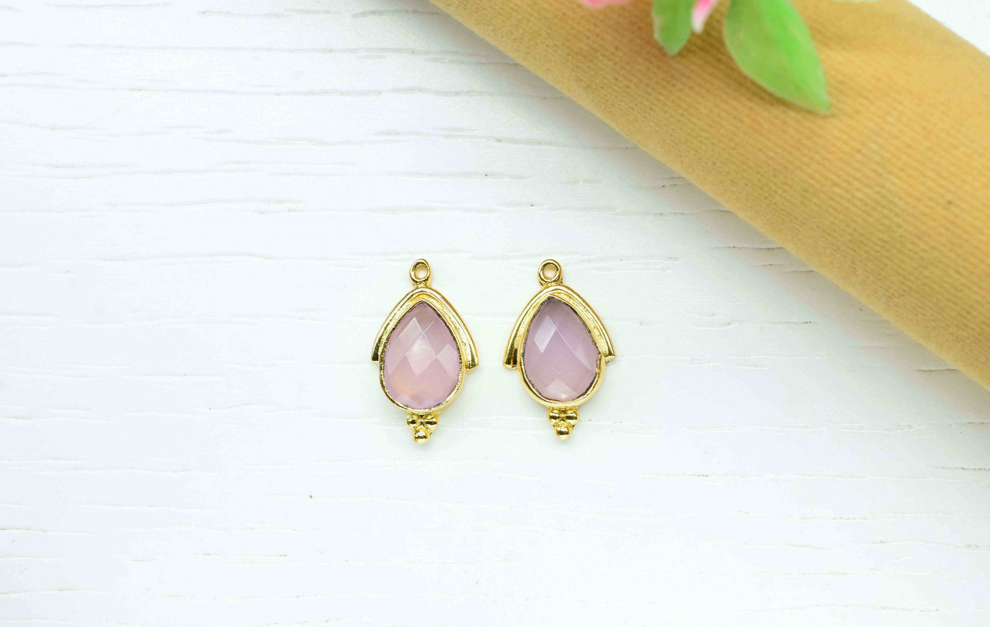 Natural Rose Quartz 9x13mm Pear Shape Bezels Pendant,Rose Quartz Single Bail connectors jewelry making charm,Rose Quartz Gold Plating Bezels