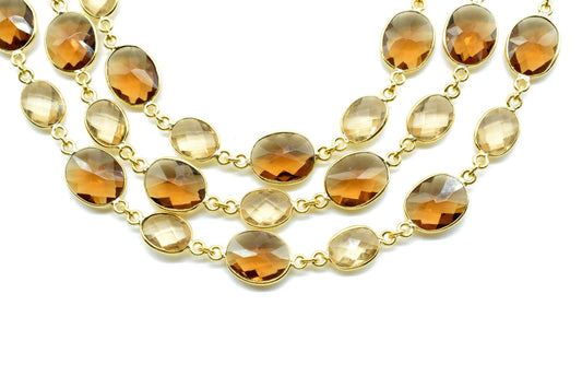 Smoky Quartz & Citrine Gold Plated Bezel Chain Gemstone Connector, Chain,Bezel Connector Chain,Selling Per Foot,Jewelry making chains