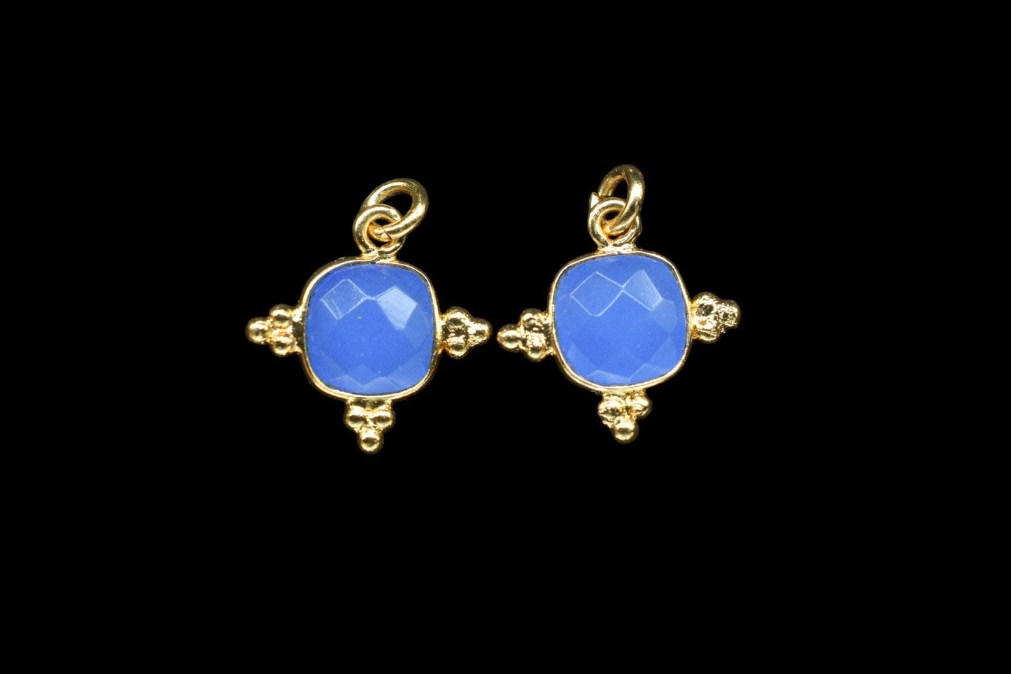 Blue Chalcedony 8mm Cushion Bezel charm/Station Bezel Link Supplies/Blue Jewelry Making/Square Pendant/Gemstone Connector Pendant,B'day Gift