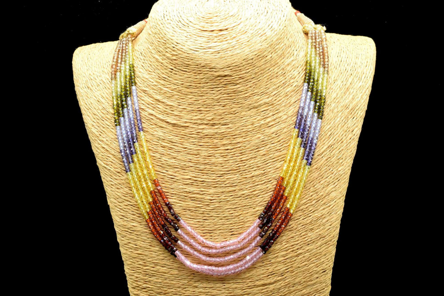 5 String Of Multi stone semi precious 3mm beads Necklace,Shaded Mix Zircon Stone Necklace,  Faceted Jewelry Beads, 5 Multi Strand Necklace