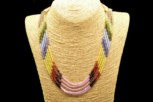 5 String Of Multi stone semi precious 3mm beads Necklace,Shaded Mix Zircon Stone Necklace,  Faceted Jewelry Beads, 5 Multi Strand Necklace