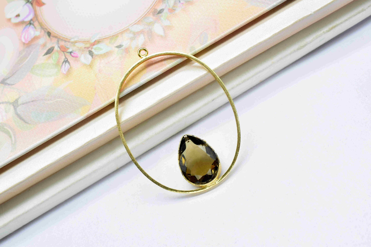 Smokey Quartz 10x14mm Teardrop Shape Component,Gemstone Single Bail Connectors,Finding Oval Shape Pendant,Gold Plated Earring,Jewelry Making