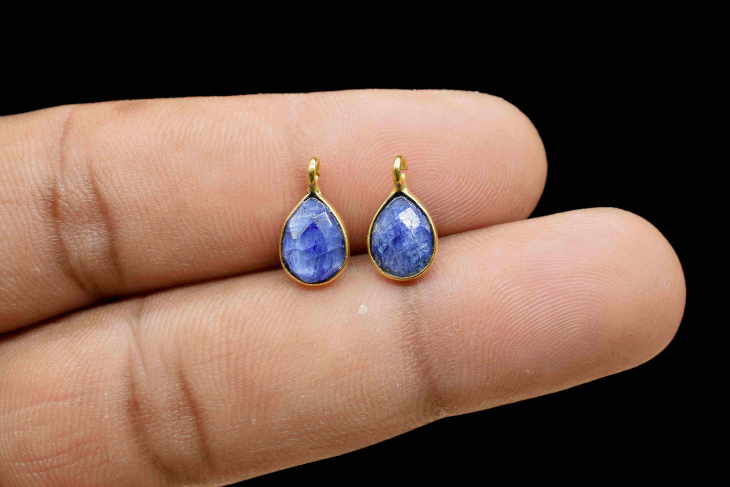 Blue Sapphire 6x8mm Earring Connector, Jewelry Making,Blue Sapphire stud,Gold Plated Earring Connector,Pear Shape Earring Connector Jewelry
