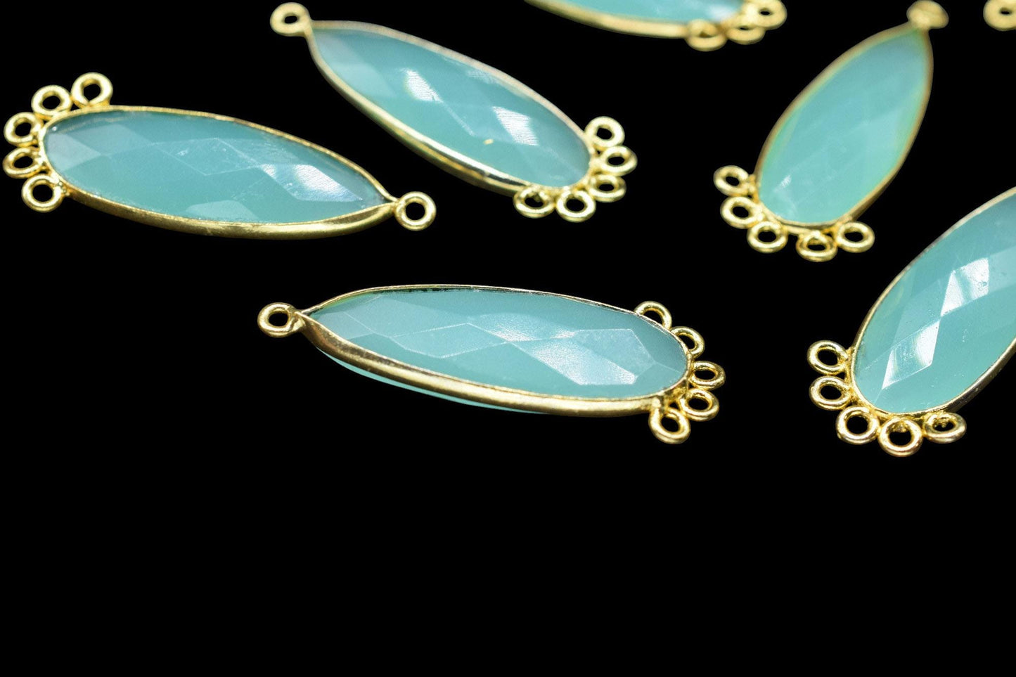 Aqua Chalcedony 10x30mm Teardrop Bezel Charm/Charms Connector/Handmade Jewellery Connectors/Gemstone Brass Component/Women Jewelry/Gift