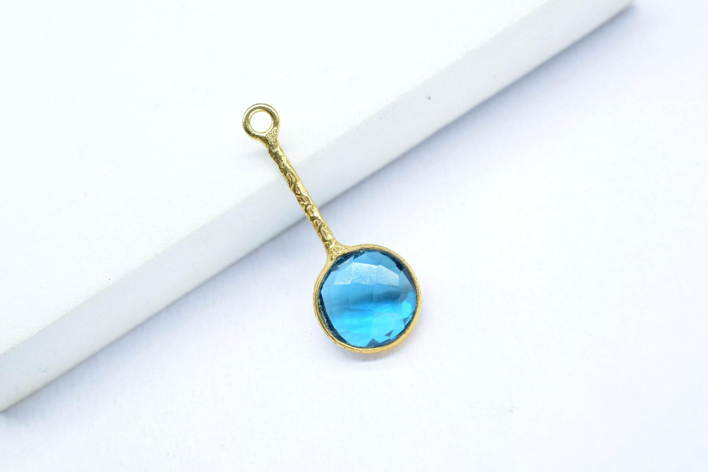 Blue Topaz Pendant/Gemstone Component/Single Bail Charm/Necklace Pendant/Round Shape Charm/Wholesale Supply/Gold Plated Jewellery/Gift