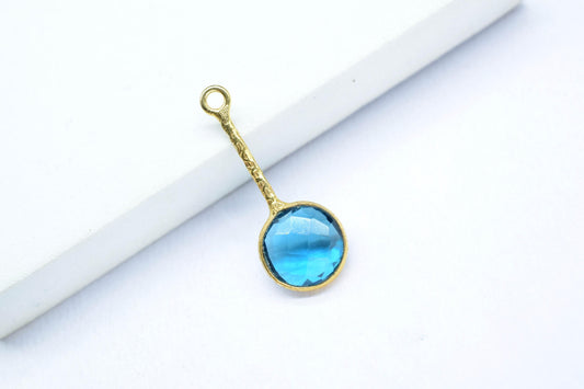 Blue Topaz Pendant/Gemstone Component/Single Bail Charm/Necklace Pendant/Round Shape Charm/Wholesale Supply/Gold Plated Jewellery/Gift
